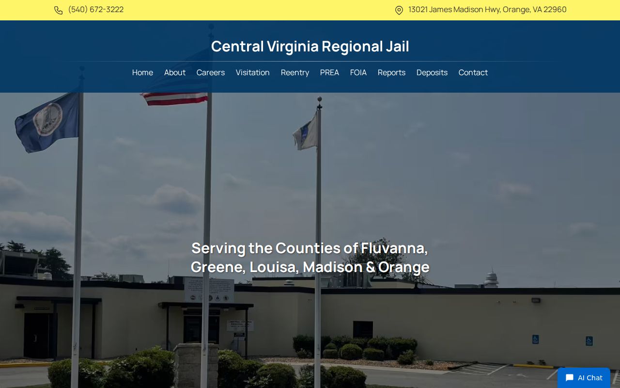 Central Virginia Regional Jail source for Fluvanna County arrest records
