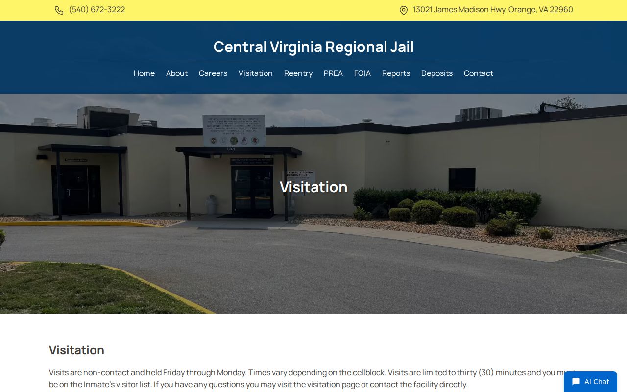 CVRJ visitation schedule after a Fluvanna County arrest