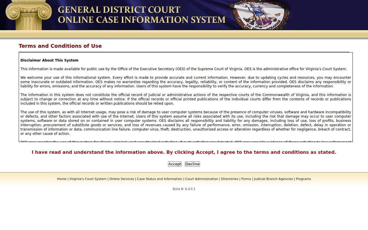 Fluvanna County criminal court case search interface