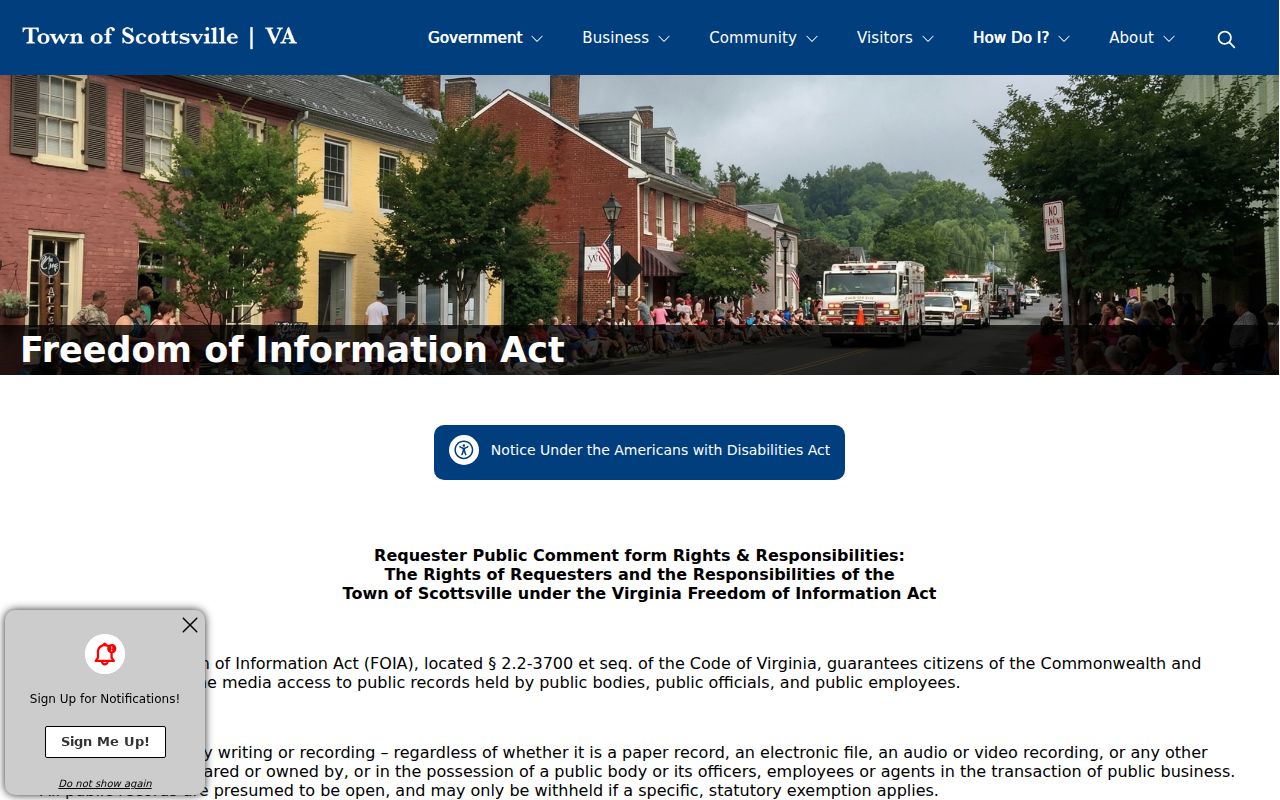 Scottsville record check through the town police FOIA information page