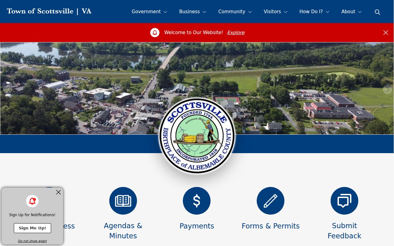 Scottsville Town Hall contact for a Scottsville police record check
