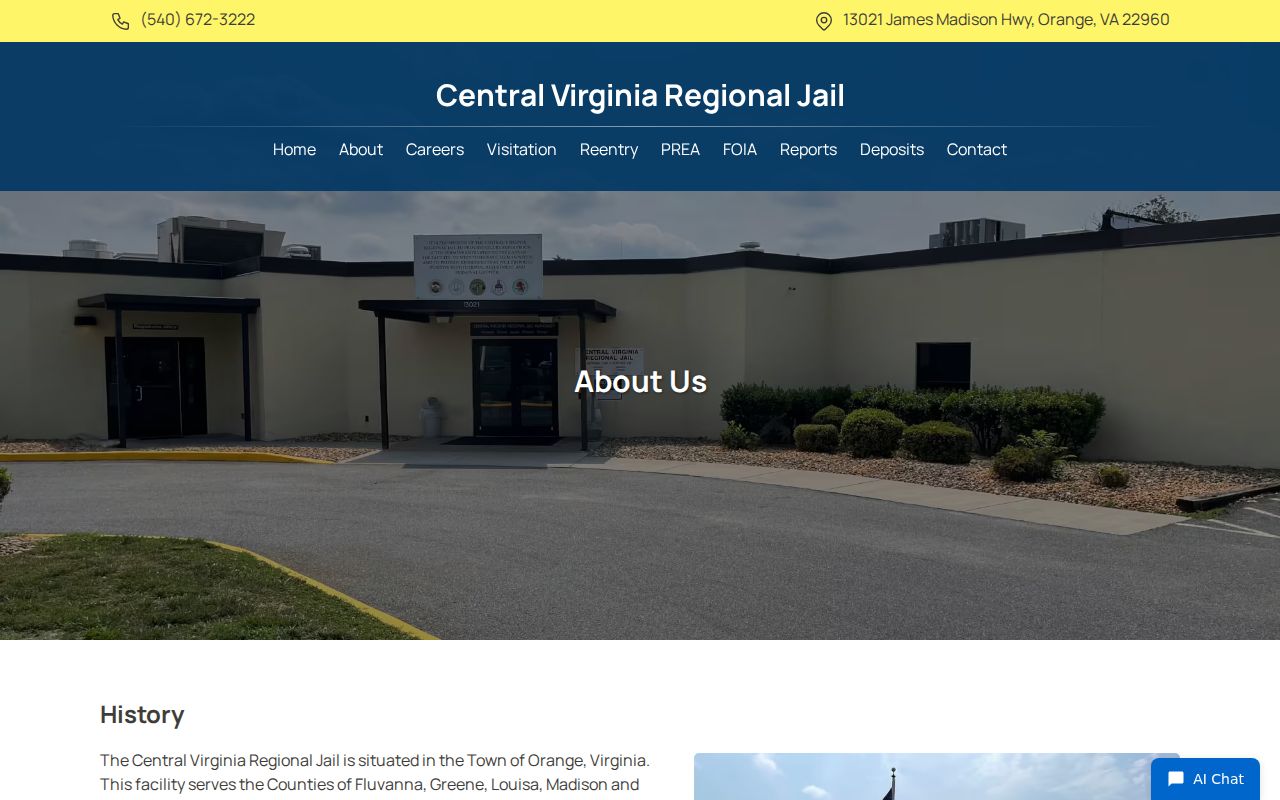 Fluvanna County criminal custody records at Central Virginia Regional Jail
