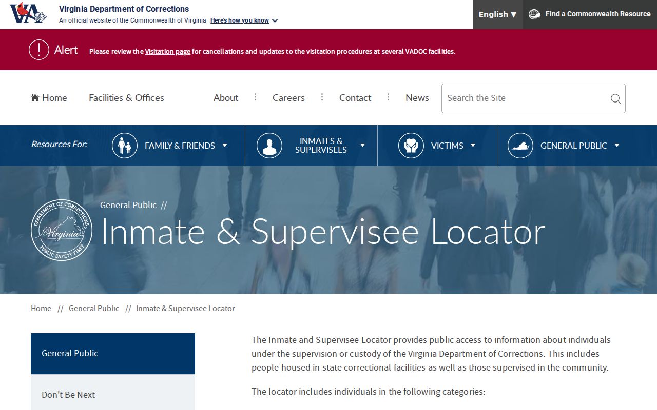 Fluvanna County criminal custody records in the VADOC Inmate Locator